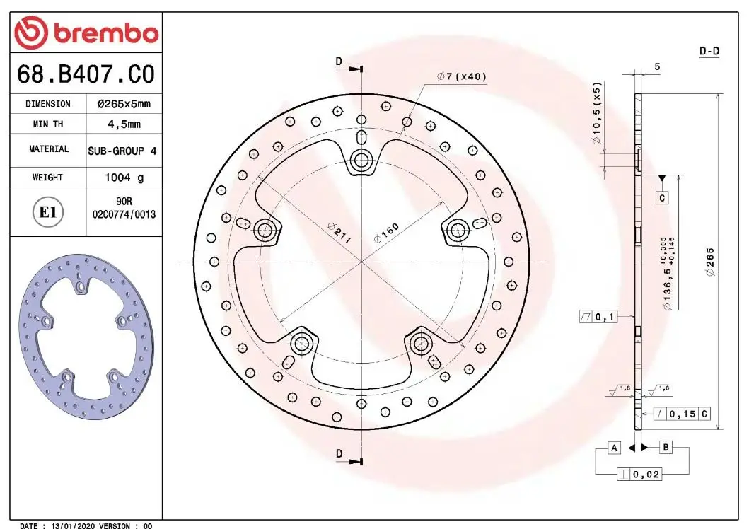 BREMBO Arka Fren Diski 265mm BMW F700/750/800/850/1200 GS 68B407C0 BREMBO Arka Fren Diski 265mm BMW F700/750/800/850/1200 GS 68B407C0
