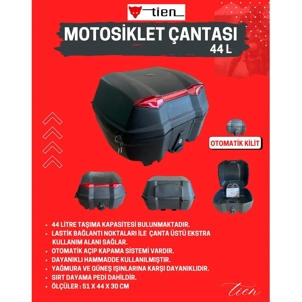 TIEN SC44 Motosiklet Çantası 44 Litre Siyah Üst Taşıma Demirli TIEN SC44 Motosiklet Çantası 44 Litre Siyah Üst Taşıma Demirli