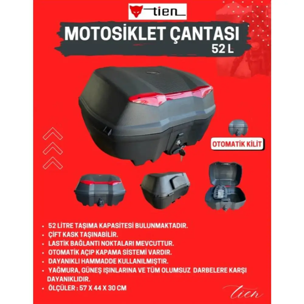 TIEN SC52 Motosiklet Çantası 52 Litre Siyah Üst Taşıma Demirli TIEN SC52 Motosiklet Çantası 52 Litre Siyah Üst Taşıma Demirli